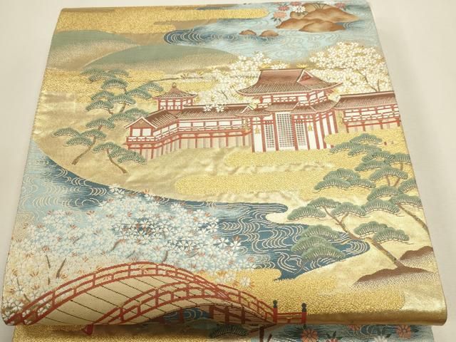 平和屋本店▼六通柄袋帯 字洛川の畔 本金箔 正絹 逸品 DABL7612sf