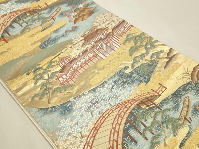 平和屋本店▼六通柄袋帯 字洛川の畔 本金箔 正絹 逸品 DABL7612sf