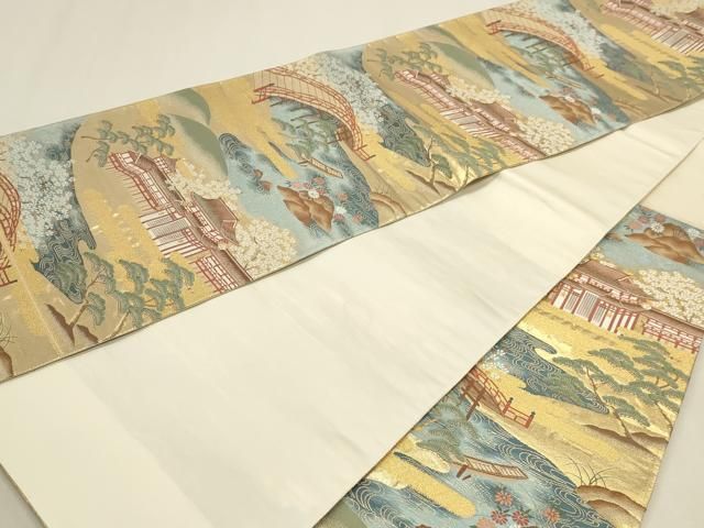 平和屋本店▼六通柄袋帯 字洛川の畔 本金箔 正絹 逸品 DABL7612sf