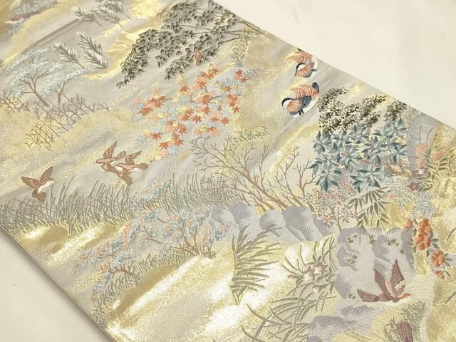 平和屋本店▼六通柄袋帯 花鳥清薫文 純金箔 正絹 逸品 DABL7616sf
