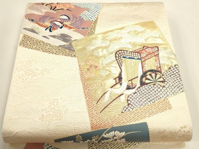 平和屋本店▼六通柄袋帯 唐織 正親町献上文 本金箔 正絹 逸品 DABL7618sf