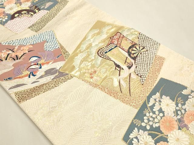 平和屋本店▼六通柄袋帯 唐織 正親町献上文 本金箔 正絹 逸品 DABL7618sf