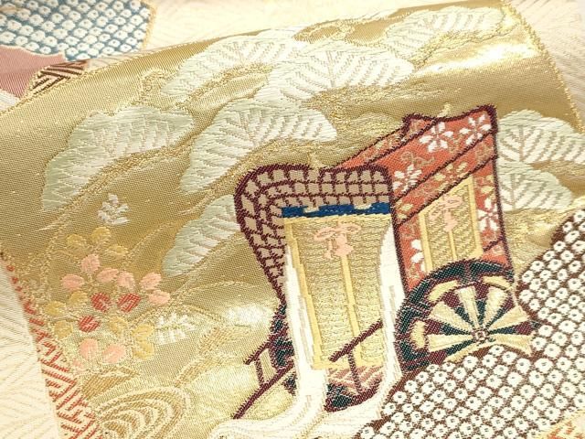 平和屋本店▼六通柄袋帯 唐織 正親町献上文 本金箔 正絹 逸品 DABL7618sf