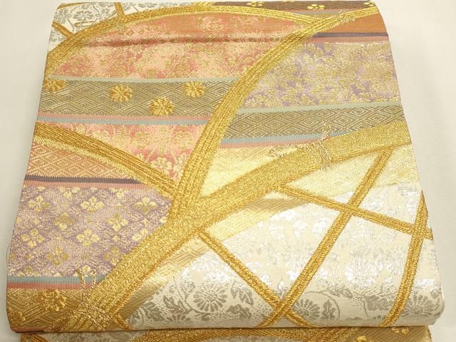 平和屋本店▼六通柄袋帯 草花文 本金箔24k 正絹 逸品 DABL7623sf