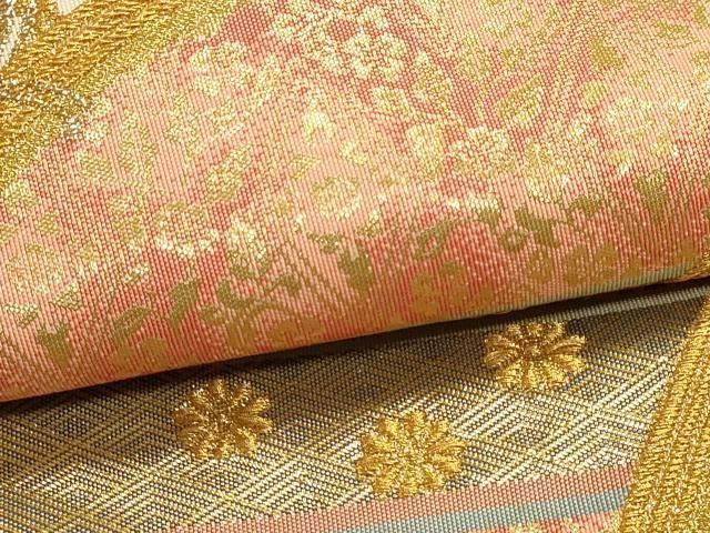 平和屋本店▼六通柄袋帯 草花文 本金箔24k 正絹 逸品 DABL7623sf