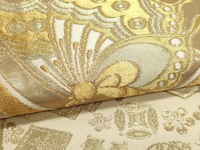 平和屋本店▼全通柄袋帯 花蝶丸文 純金箔 正絹 逸品 DABL7624sf