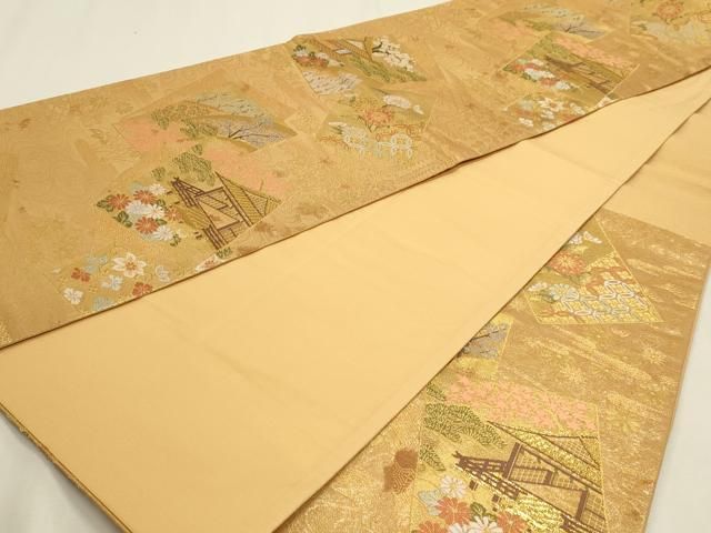 平和屋本店▼六通柄袋帯 色紙風景文 純金箔二重織 正絹 逸品 DABL7628sf
