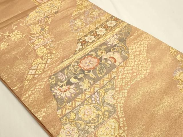 平和屋本店▼六通柄袋帯 唐織 更紗花文 うるし箔 本金箔 正絹 逸品 DABL7636sf