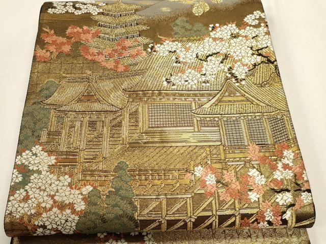 平和屋本店▼六通柄袋帯 風景文 本金箔 正絹 逸品 DABL7640sf