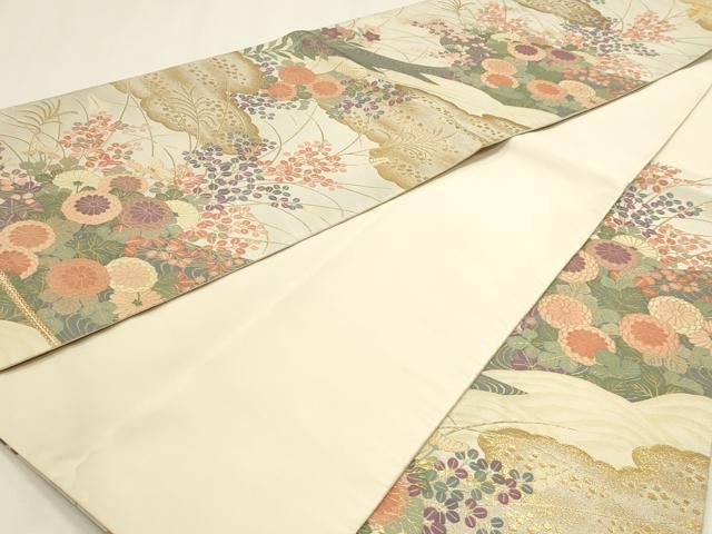 平和屋本店▼六通柄袋帯 紹巴 裳彩優美文 純金箔24k 正絹 逸品 DABL7643sf