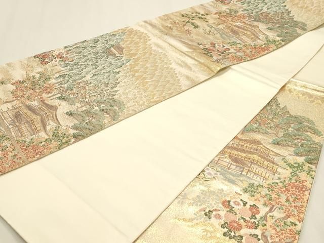 平和屋本店▼六通柄袋帯 九百錦 風景文 本金弐重箔 正絹 逸品 DABL7645sf