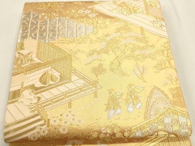 平和屋本店▼六通柄袋帯 大和絵錦 本金箔 正絹 逸品 DABL7646sf