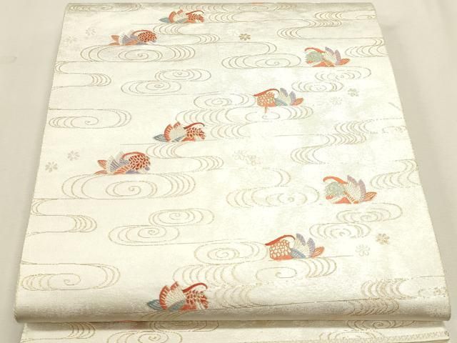 平和屋本店▼六通柄袋帯 流水花鳥文 手織二重箔 純金箔 正絹 逸品 DABL7658sf