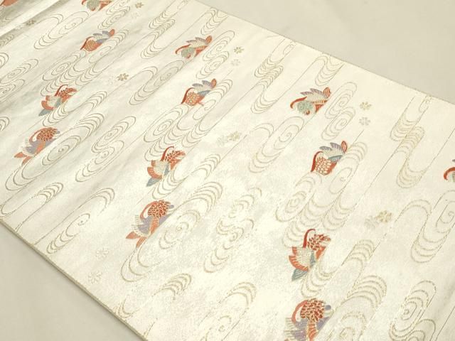 平和屋本店▼六通柄袋帯 流水花鳥文 手織二重箔 純金箔 正絹 逸品 DABL7658sf