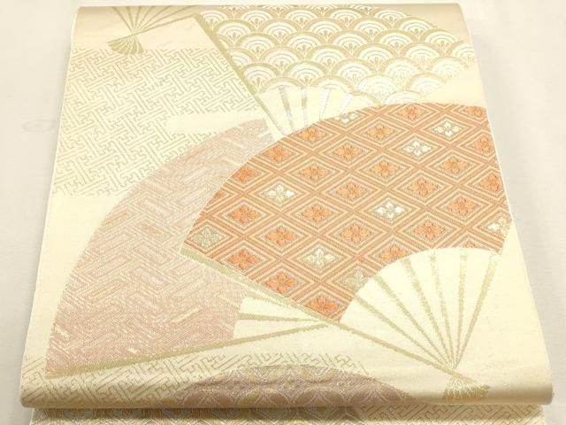 平和屋本店▼六通柄 本袋帯 扇面花文 本金箔貮拾四金 正絹 逸品 DABL7664sf