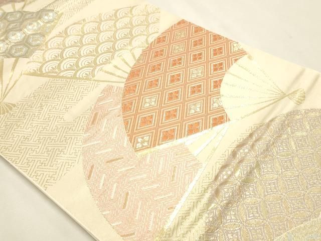 平和屋本店▼六通柄 本袋帯 扇面花文 本金箔貮拾四金 正絹 逸品 DABL7664sf