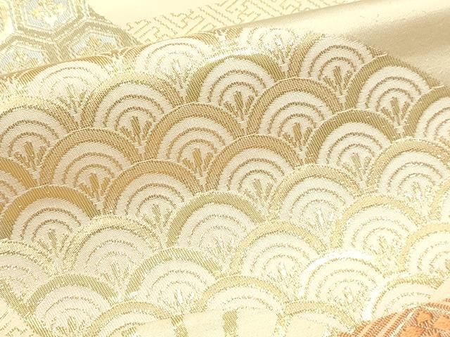 平和屋本店▼六通柄 本袋帯 扇面花文 本金箔貮拾四金 正絹 逸品 DABL7664sf
