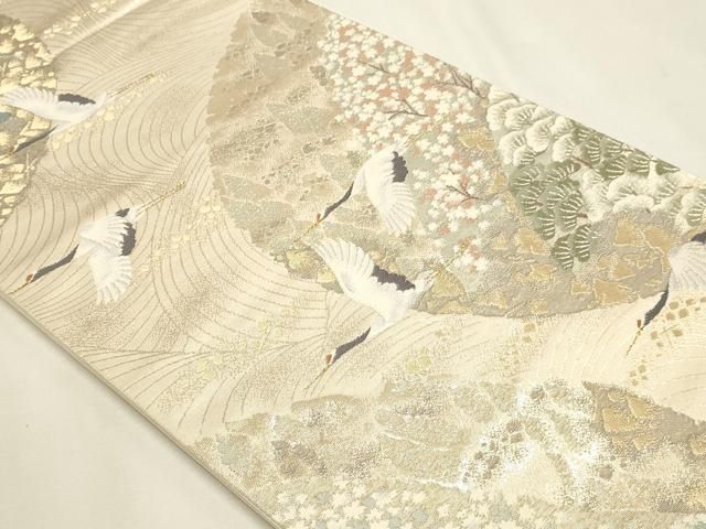 平和屋本店▼六通柄袋帯 飛鶴文 錦純金箔 正絹 逸品 DABL7677sf