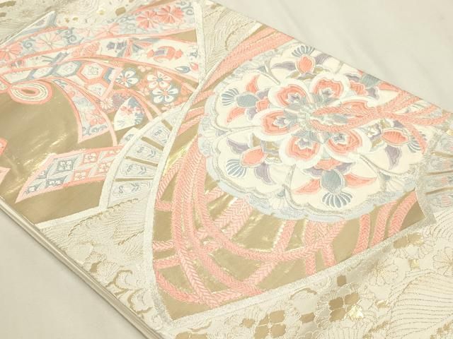 平和屋本店▼六通柄袋帯 唐織 扇面吉祥花文 九百錦 純金箔24k 正絹 逸品 DABL7680sf