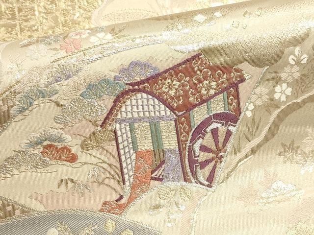 平和屋本店▼六通柄袋帯 九百錦 王華瑞鳥文 本金箔二重織 正絹 逸品 DABL7688sf