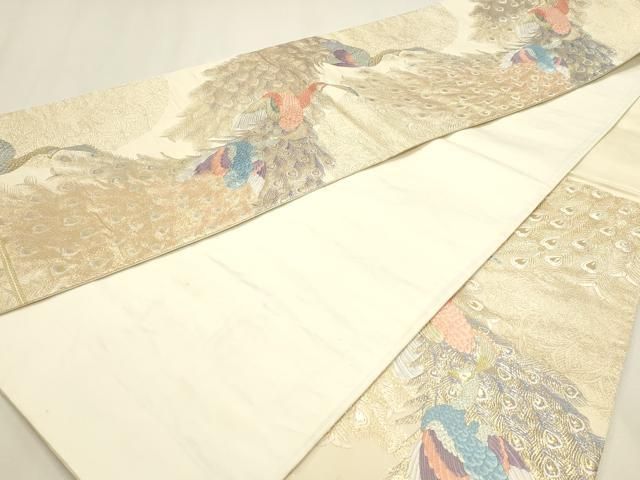平和屋本店▼六通柄袋帯 更紗孔雀文 本金箔 正絹 逸品 DABL7694sf