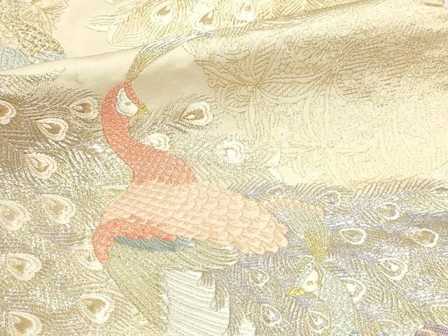 平和屋本店▼六通柄袋帯 更紗孔雀文 本金箔 正絹 逸品 DABL7694sf