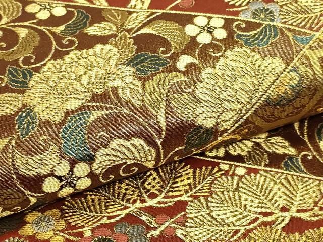 平和屋本店▼西陣まいづる謹製 六通柄袋帯 松菊蒔絵盤 純金うるし箔 正絹 逸品 DABL7698sf