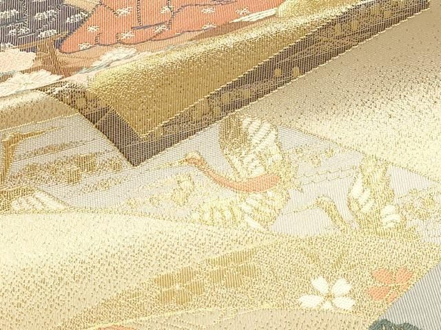 平和屋本店▼六通柄袋帯 扇面王朝宮人文 純金箔24k 正絹 逸品 DABL7699sf
