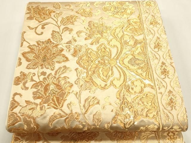 平和屋本店▼六通柄袋帯 更紗花文 本金二重箔 正絹 逸品 DABL7701sf