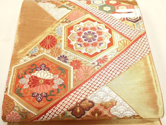 平和屋本店▼六通柄袋帯 唐織 能衣裳文 本金織 正絹 逸品 DABL7711sf