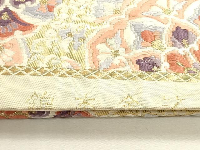 平和屋本店▼六通柄袋帯 扇面正倉院花文 錦本金箔 正絹 逸品 DABL7766sf