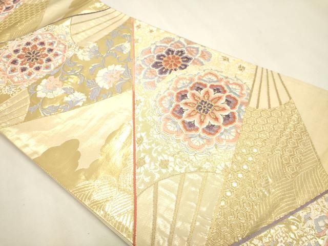 平和屋本店▼六通柄袋帯 扇面正倉院花文 錦本金箔 正絹 逸品 DABL7766sf