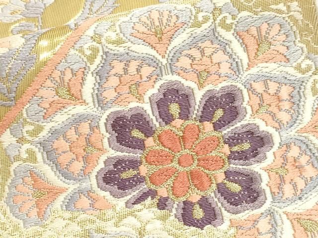 平和屋本店▼六通柄袋帯 扇面正倉院花文 錦本金箔 正絹 逸品 DABL7766sf