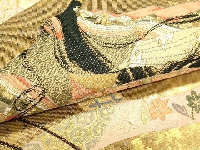 平和屋本店▼六通柄袋帯 小田愁憂図 本金箔 正絹 逸品 DABL7767sf