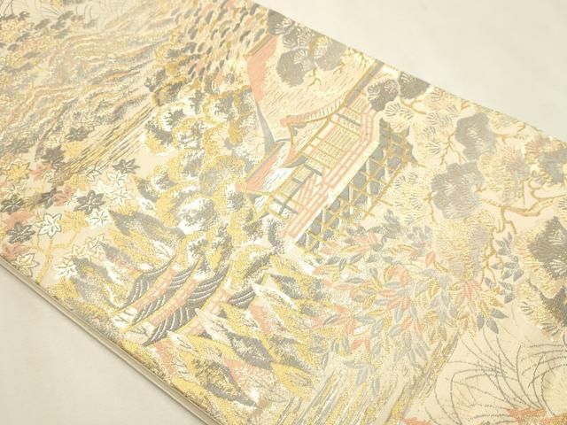 平和屋本店▼六通柄袋帯 風景文 純金24K 本金箔 二重織 正絹 逸品 DABL7771sf