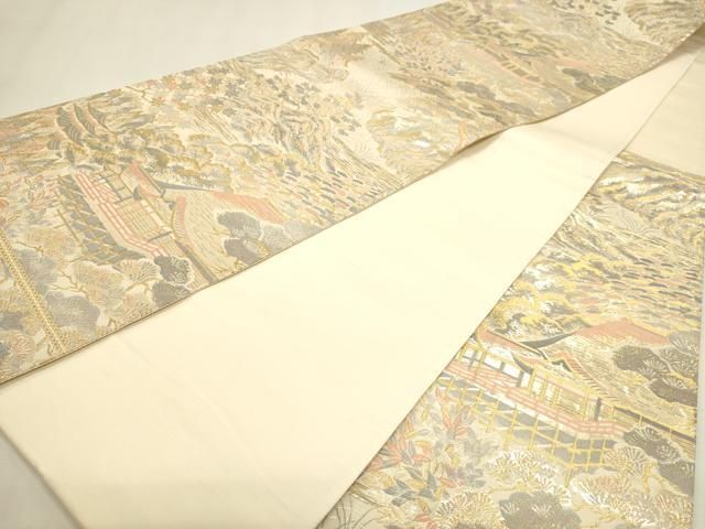 平和屋本店▼六通柄袋帯 風景文 純金24K 本金箔 二重織 正絹 逸品 DABL7771sf