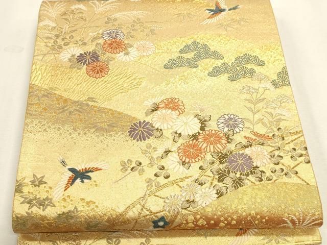 平和屋本店▼六通柄袋帯 唐織 慶祥利休 本金箔 正絹 逸品 DABL7774sf