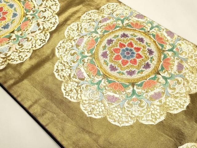 平和屋本店▼唐織・西陣の老舗・名門・藤原織物 六通柄袋帯 唐織 正倉院花文 本金箔 正絹 逸品 DABL7780sf