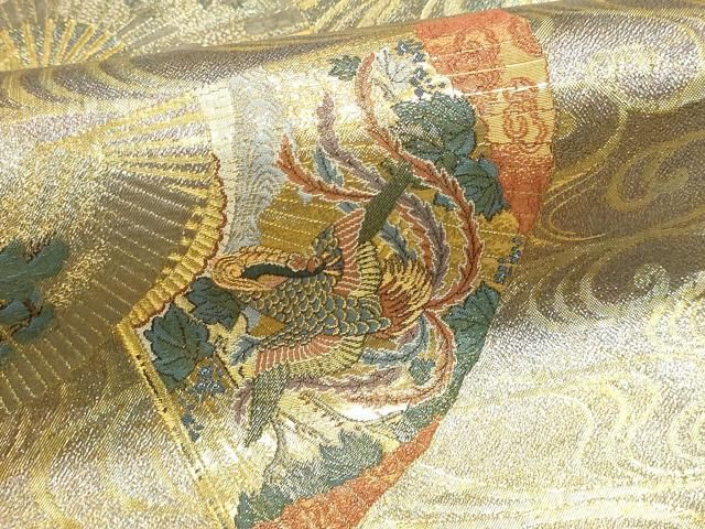 平和屋本店▼極上 西陣あさぎ 両面 全通全景柄袋帯 徳川美術館秘蔵 能楽百扇 24金プラチナ二重箔 正絹 逸品 DABL7781sf