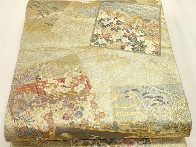 平和屋本店▼西陣あさぎ 丸帯 加賀名品百撰 プラチナ本金箔 一千八百口織 正絹 逸品 DABL7794sf