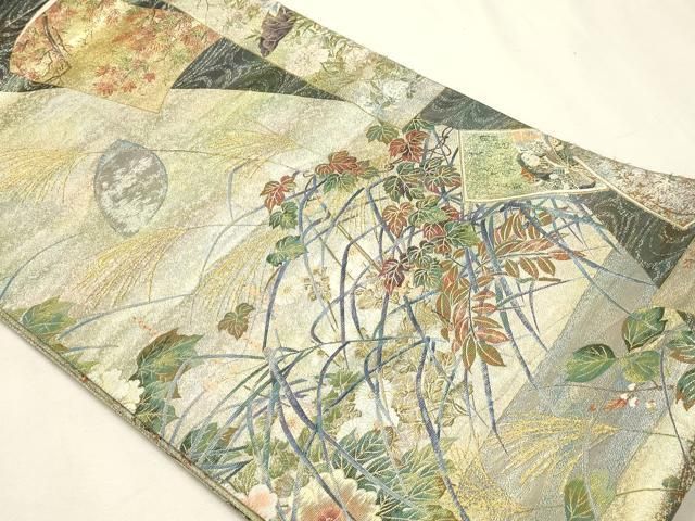 平和屋本店▼西陣あさぎ 丸帯 日本絵画全集 プラチナ本金箔 壱仟八百口織 さが美扱い 正絹 逸品 DABL7798sf