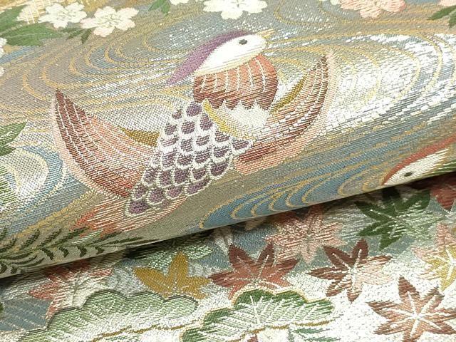 平和屋本店▼西陣あさぎ 丸帯 日本美術大金集 プラチナ本金箔 壱仟八百口織 正絹 逸品 DABL7801sf
