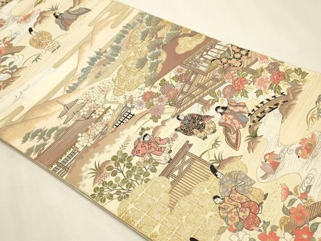 平和屋本店▼本場筑前博多織 松居織物 六通柄袋帯 枕草子繪巻 本金箔 証紙付き 正絹 逸品 DABL7818sf