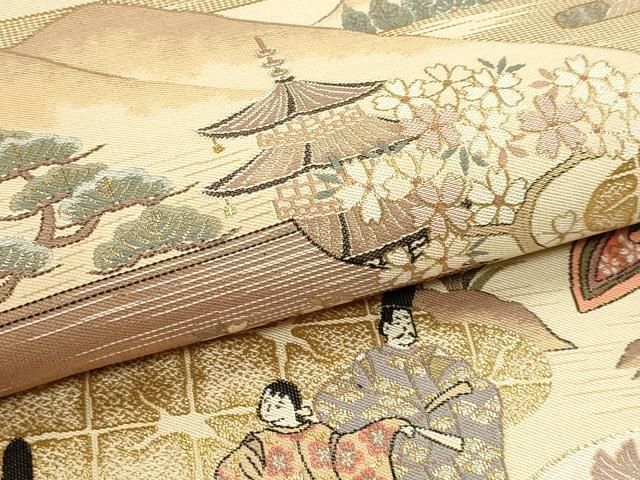 平和屋本店▼本場筑前博多織 松居織物 六通柄袋帯 枕草子繪巻 本金箔 証紙付き 正絹 逸品 DABL7818sf