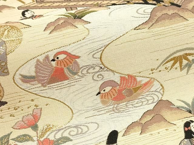 平和屋本店▼本場筑前博多織 松居織物 六通柄袋帯 枕草子繪巻 本金箔 証紙付き 正絹 逸品 DABL7818sf