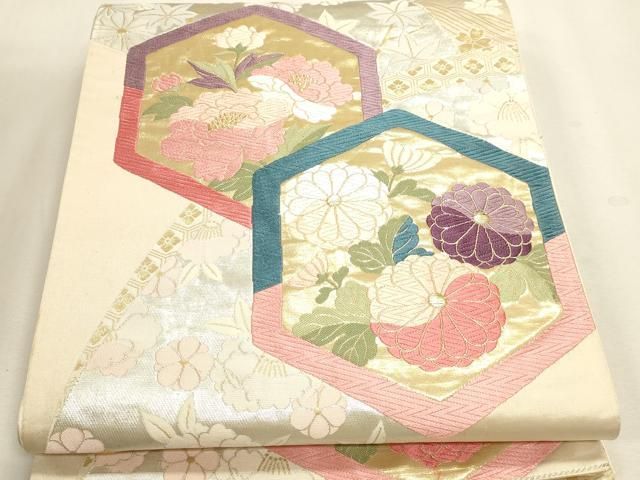平和屋本店▼六通柄袋帯 唐織 能衣亀甲文 本金箔 正絹 逸品 DABL7836sf