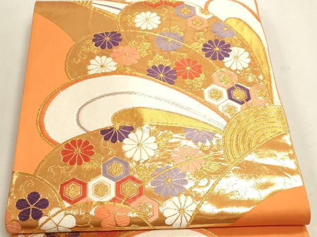 平和屋本店▼六通柄袋帯 唐織 舞花文 純金箔24k 正絹 逸品 DABL7838sf