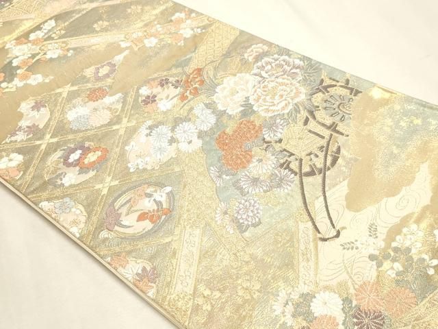 平和屋本店▼六通柄袋帯 花車文 本金銀二重箔 正絹 逸品 DABL7850sf
