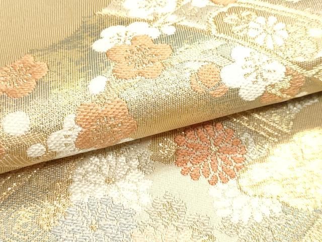 平和屋本店▼六通柄袋帯 花車文 本金銀二重箔 正絹 逸品 DABL7850sf