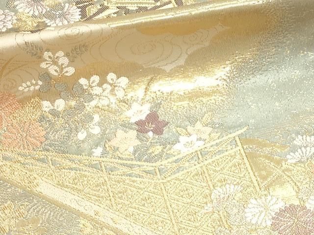 平和屋本店▼六通柄袋帯 花車文 本金銀二重箔 正絹 逸品 DABL7850sf